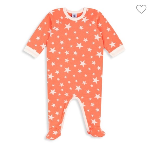 Petite Bateau Baby Orange Footed Onsie wiht White Printed Star Graphic {3-6 Mont - Picture 1 of 3